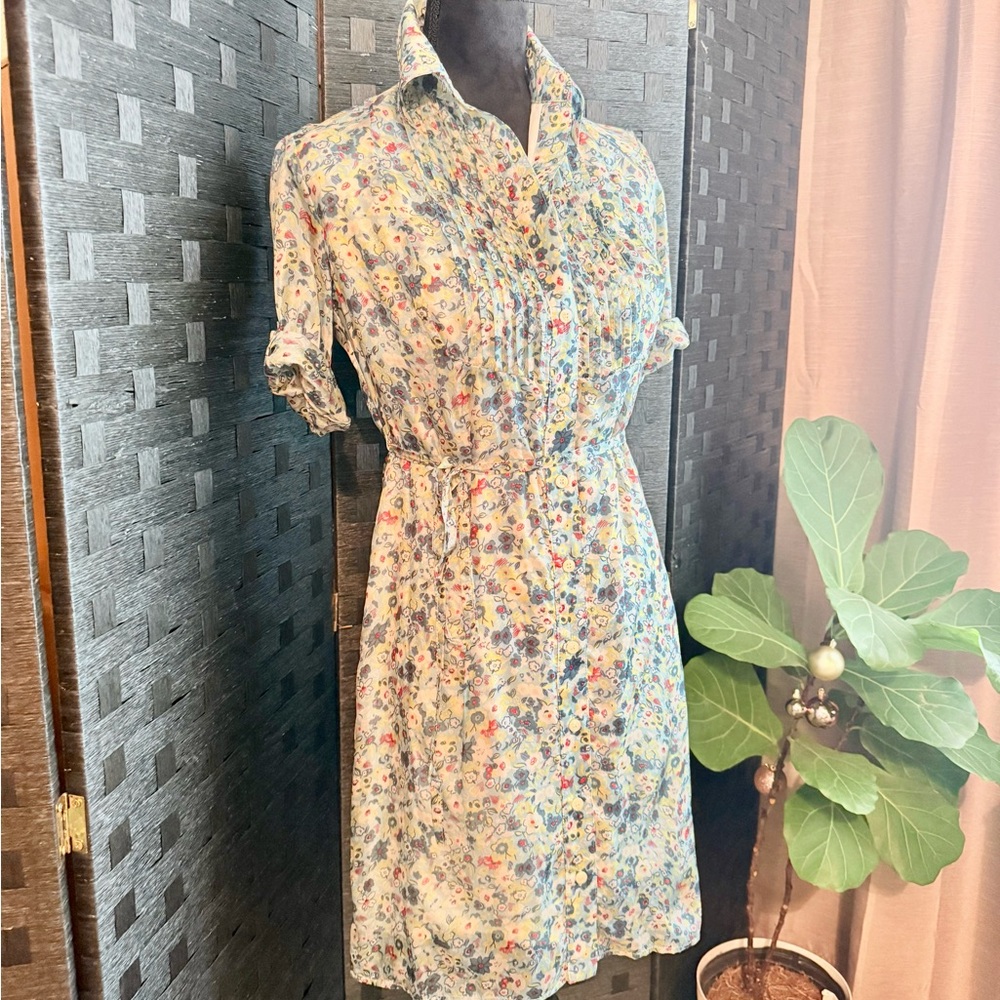 Rosie Pope Silk XS Maternity Floral Button-Up Mini Dress with liner and belt.